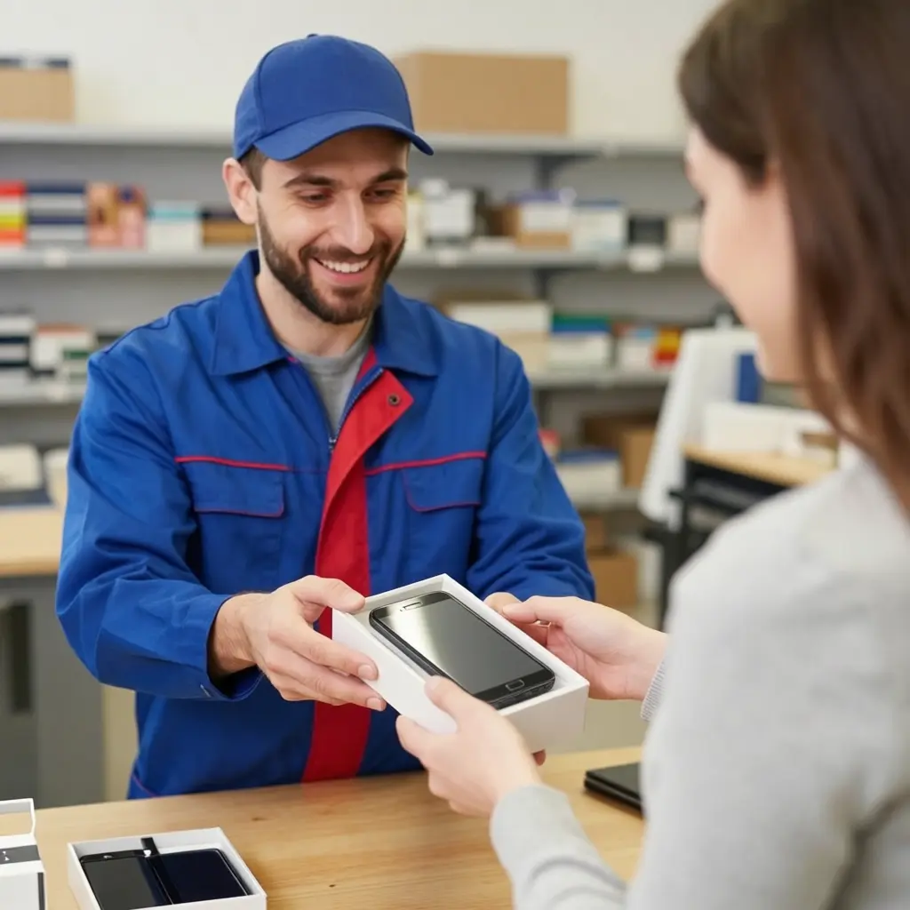 Finalización del servicio técnico y entrega de móvil reparado en Barcelona. Política de transparencia con la devolución del equipo optimizado junto a la pieza o componente sustituido defectuoso.